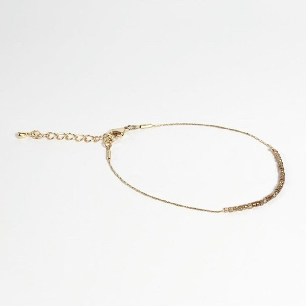 Thin Gold Bronze Brown Bead Beaded Chain Bracelet